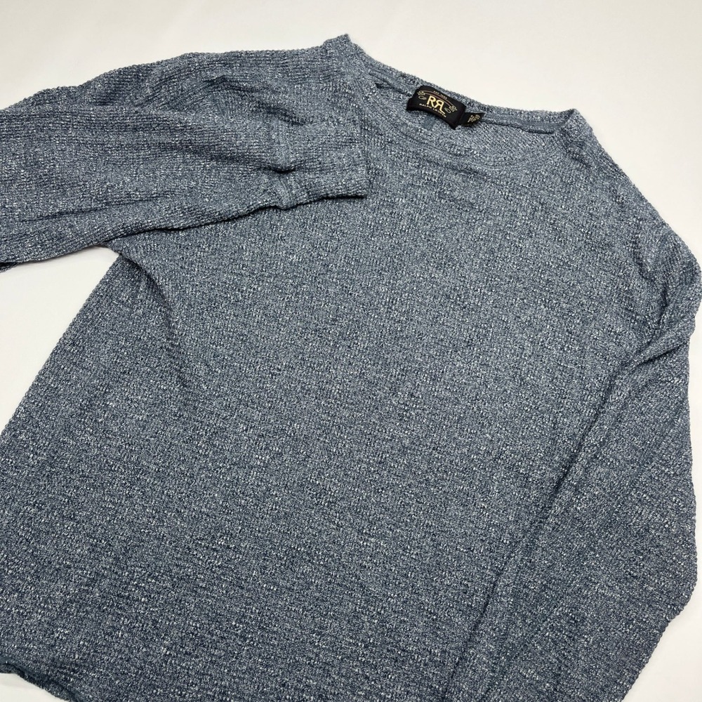 RRL Ralph Lauren Indigo Blue Waffle Knit Thermal Long Sleeve Shirt Large L
